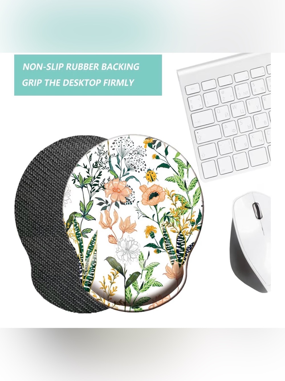 Ergonomic Floral Wrist Rest Mouse Pad Memory Foam Botanical Desk Accessory - Picture 6 of 9